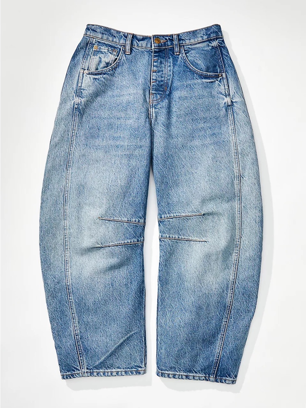 NWOT FREE PEOPLE WE THE FREE Good Luck Mid-Rise Barrel Jeans | Ultra Light Beam